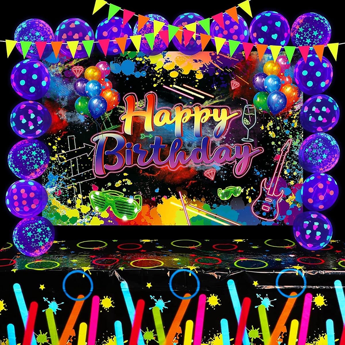 Neon Party Supplies Decorations Glow in the Dark Birthday Party Supplies