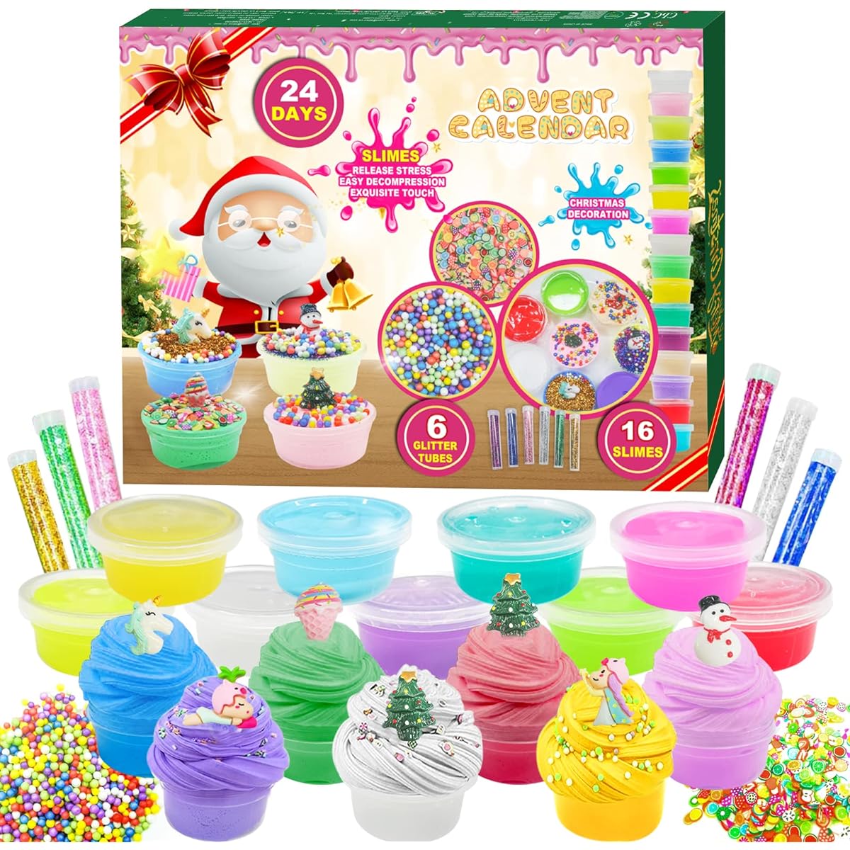 Manaror Advent Calendar 2021 DIY Fluffy Slime Kit Toy Countdown to Christmas 24 Pieces Teens Kids Surprise Gifts for Ages 4 5 6 7 8 9 Boys Girls