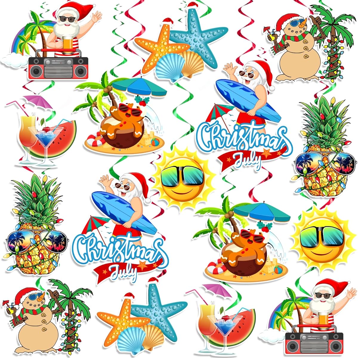 July Christmas Decorations Hanging Swirls Tropical Christmas Party Hanging Swirls Decor July Mele Kalikimaka Christmas Decorations Flamingo Beach Santa Hawaiian Christmas Holiday Party