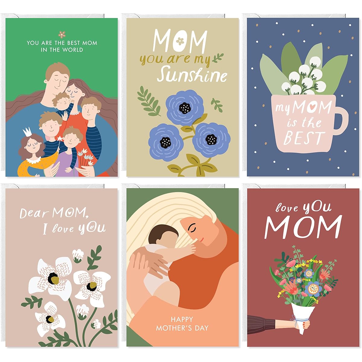 Easykart Happy Mother's Day Cards | Pack of 24, 6 Different Designs, 5.5 x 4 Inch Size
