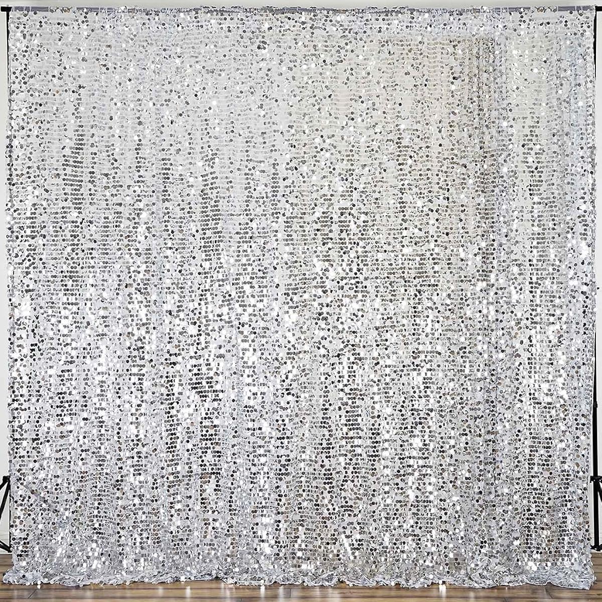 BalsaCircle 20ft x 10ft Assorted Big Payette Sequin Backdrop Curtain Wedding Party Photo Props Silver BKDP_71_SILV@001