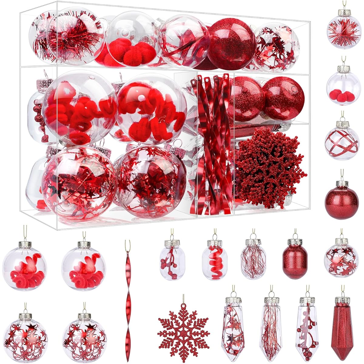 SHareconn 46 Pieces Christmas Ball Ornaments Set, Shatterproof Plastic Decorative Baubles for Christmas Tree Holiday Wedding Party Decoration with Hooks, Red & Gold