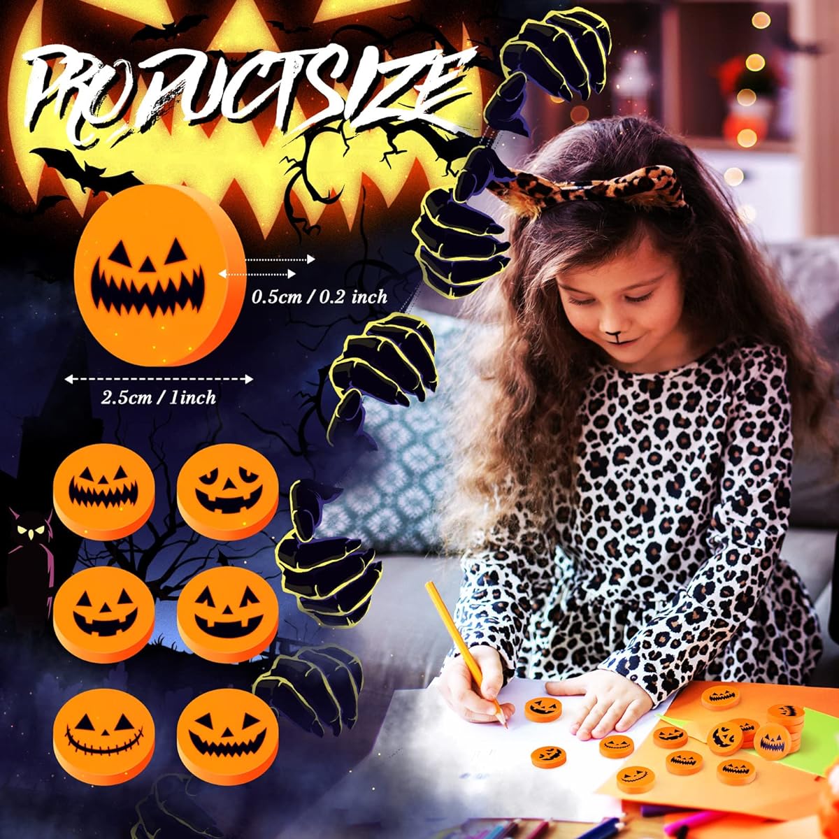 Halloween Pumpkin Eraser, Mini Pumpkin Eraser, Small Eraser, Kids Pencil Eraser, Halloween Supplies, Party Favors, Classroom Rewards (48)