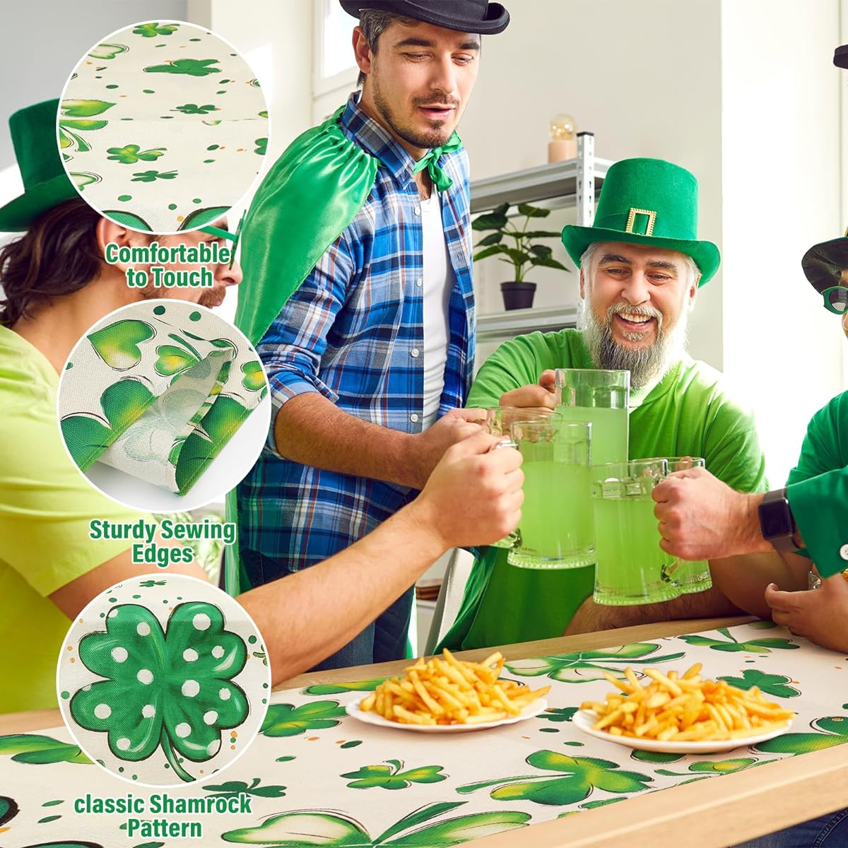 Green Shamrock Bush St. Patrick's Day Table Runner Seasonal Spring Holiday Kitchen Dining Table Decor Indoor Outdoor Home Party Decor 13 x 72 Inch