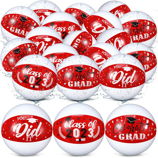 20 Inflatable Beach Balls Graduation Party Decorations, Congratulations Signs, 2023 Graduation Party Decorations, Graduation Party Favors for Girls, Boys, Teens (Red)