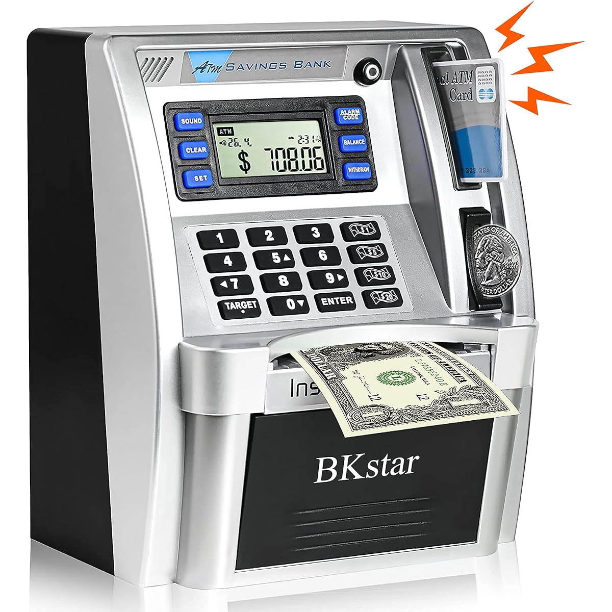 Upgraded ATM Piggy Bank Money Box Savings Box for Real Money Cards Bills Feeder Coin Reader Balance Calculator Safe for Kids Adults