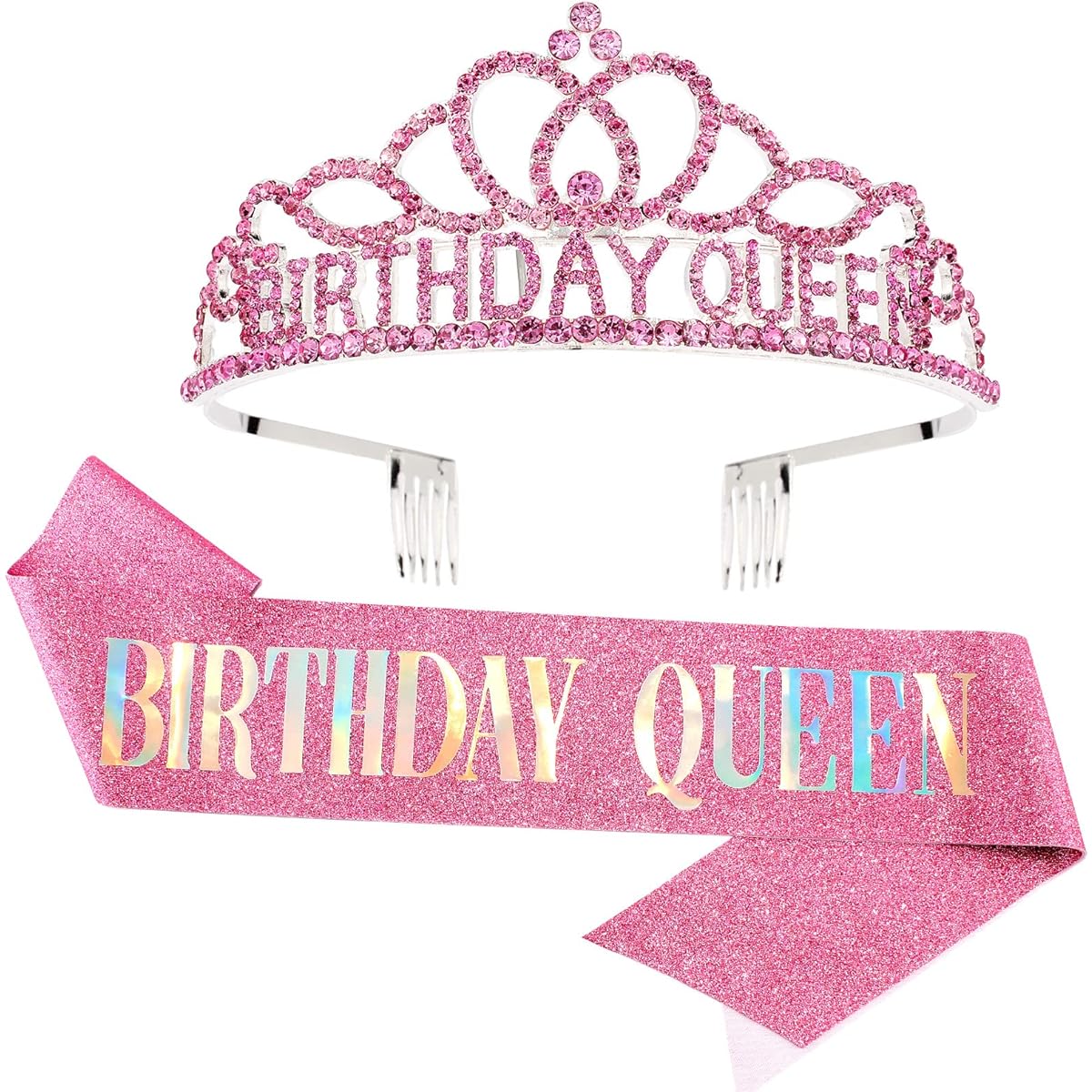 CAVETEE Birthday Crown for Women Birthday Queen Sash and Crown for Women Birthday Party Decorations