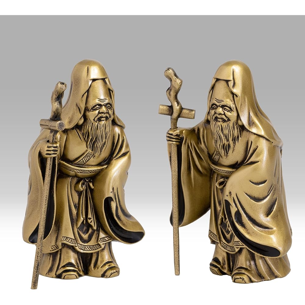 Seven Lucky Gods of Good Luck Fukurokuju Silky Gold Buddhist sculptor: Hideun Makita Prototype_Old beauty Buddha statue Ornament Takaoka copperware (Fukurokuju 7F)