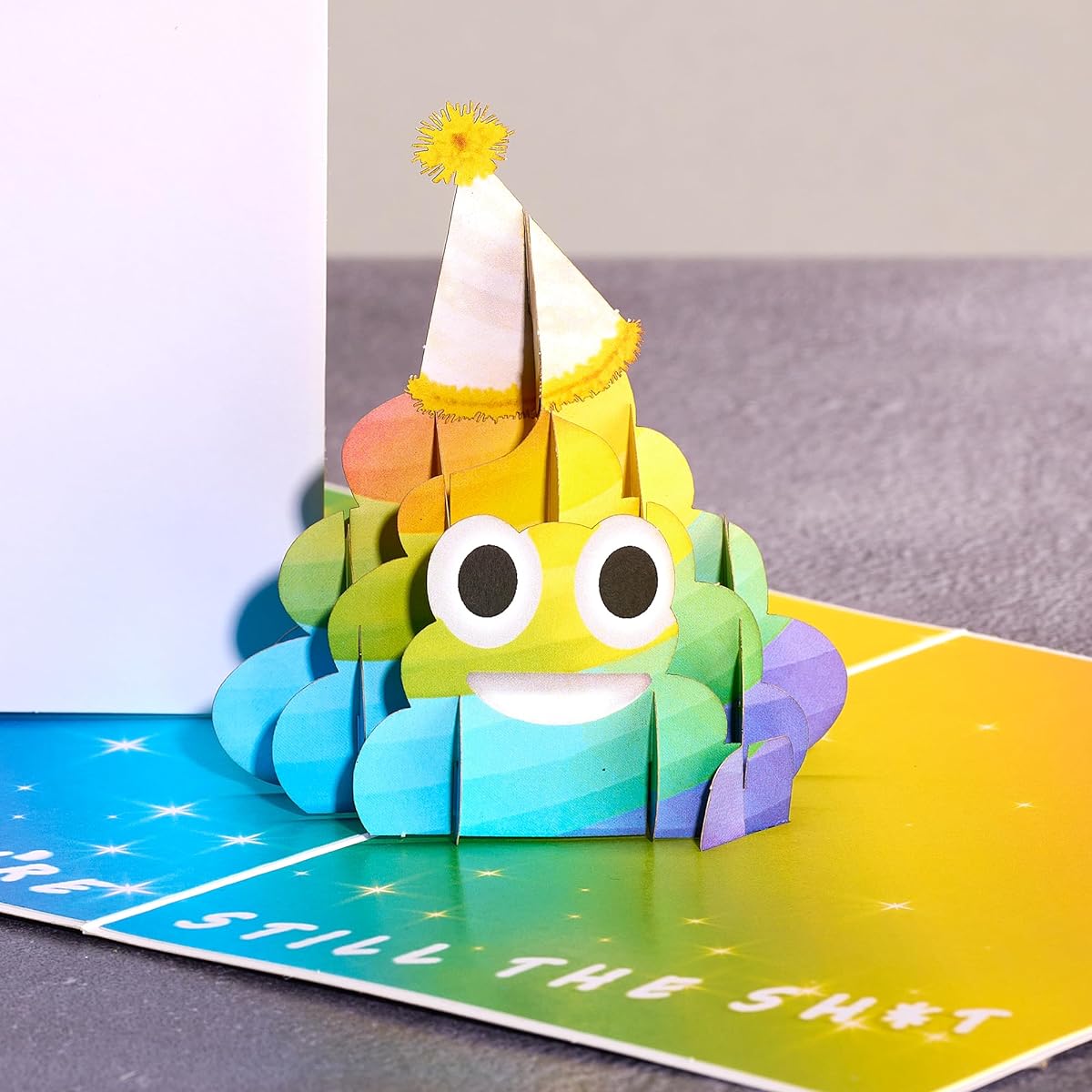 Dirty Pop Cards - Holy Crap You're Old 3D Pop Up Card, Rainbow Poop Emoji Funny Birthday Card for Men, Women, Parents, Siblings, Spouse, Friends and All Popup Humor Lovers - 1 Card 5 x 7 inch, 1 Notepaper, 1 Envelope