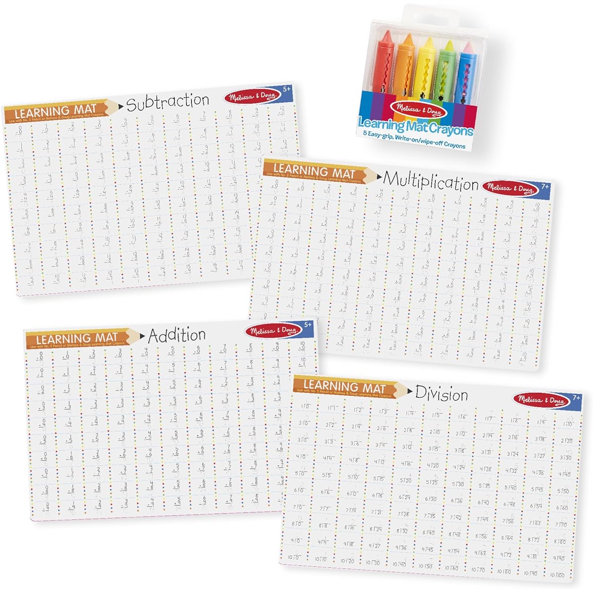 Melissa & Doug Math Skills Placemat Set - Subtraction, Multiplication, Division