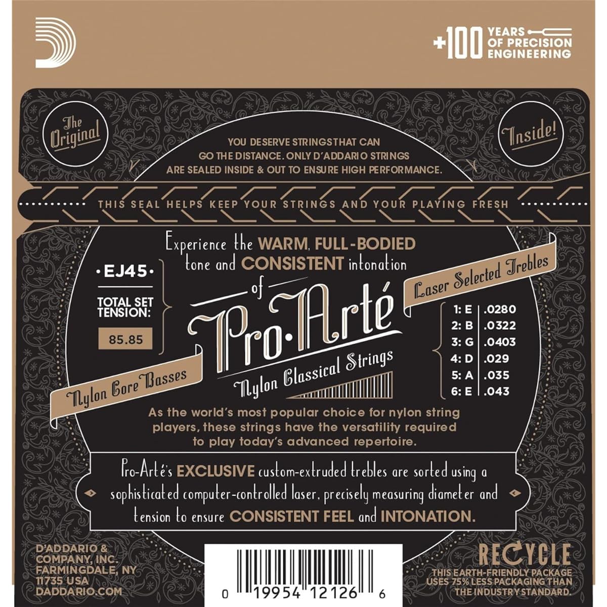 D'Addario ProArte Classical Guitar Strings Silver/Clear Normal EJ45 x 10 Sets [Official Japanese Product]