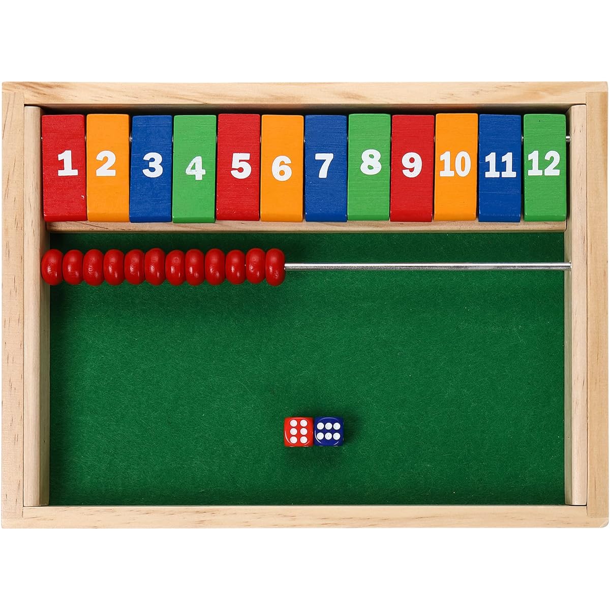 Sterling Games Shut the Box Game with Abacus Prayer Beads Wooden Math Dice Game for Kids and Young Children 12 Pieces
