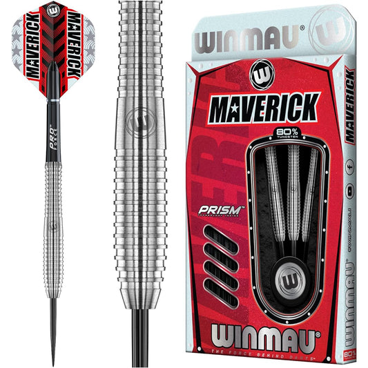 Winmau Maverick 21 Gram Professional Steel Tip Tungsten Darts Set with Flights and Stems (Shafts)