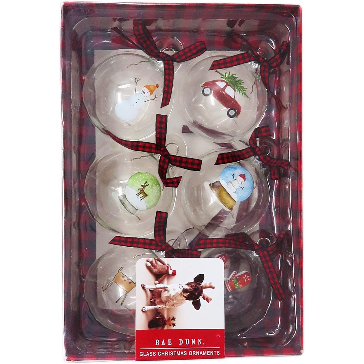 RAE DUNN BY MAGENTA Christmas Icon Art Glass Ball Christmas Tree Ornament Set 6 Piece 2020 Limited Edition