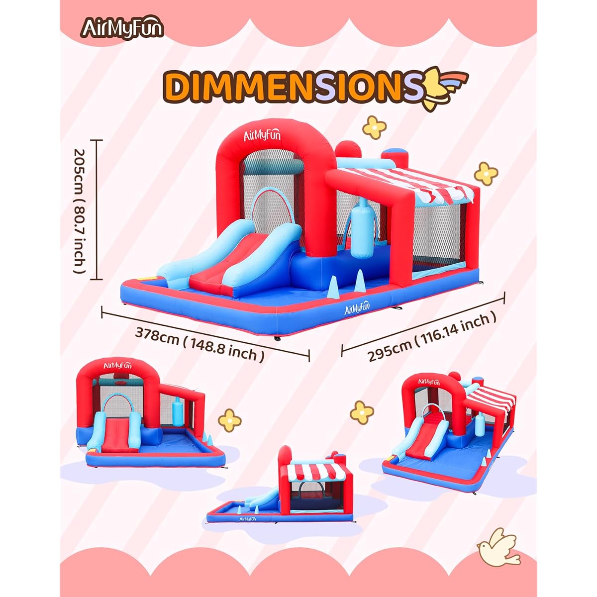 AirMyFun Inflatable Bounce House with Slide, Jumping Castle with Blower, Kids Outdoor Playhouse with Jumping Ball Pit, Basketball Hoop and Target Ball
