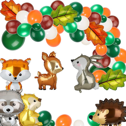 112pcs Woodland Animals Balloon Garland Arch Kit with Squirrel Fox Hedgehog Raccoon Bunny Deer Balloons for Wild One Baby Shower Woodland Theme 1st Birthday Party Decoration Supplies