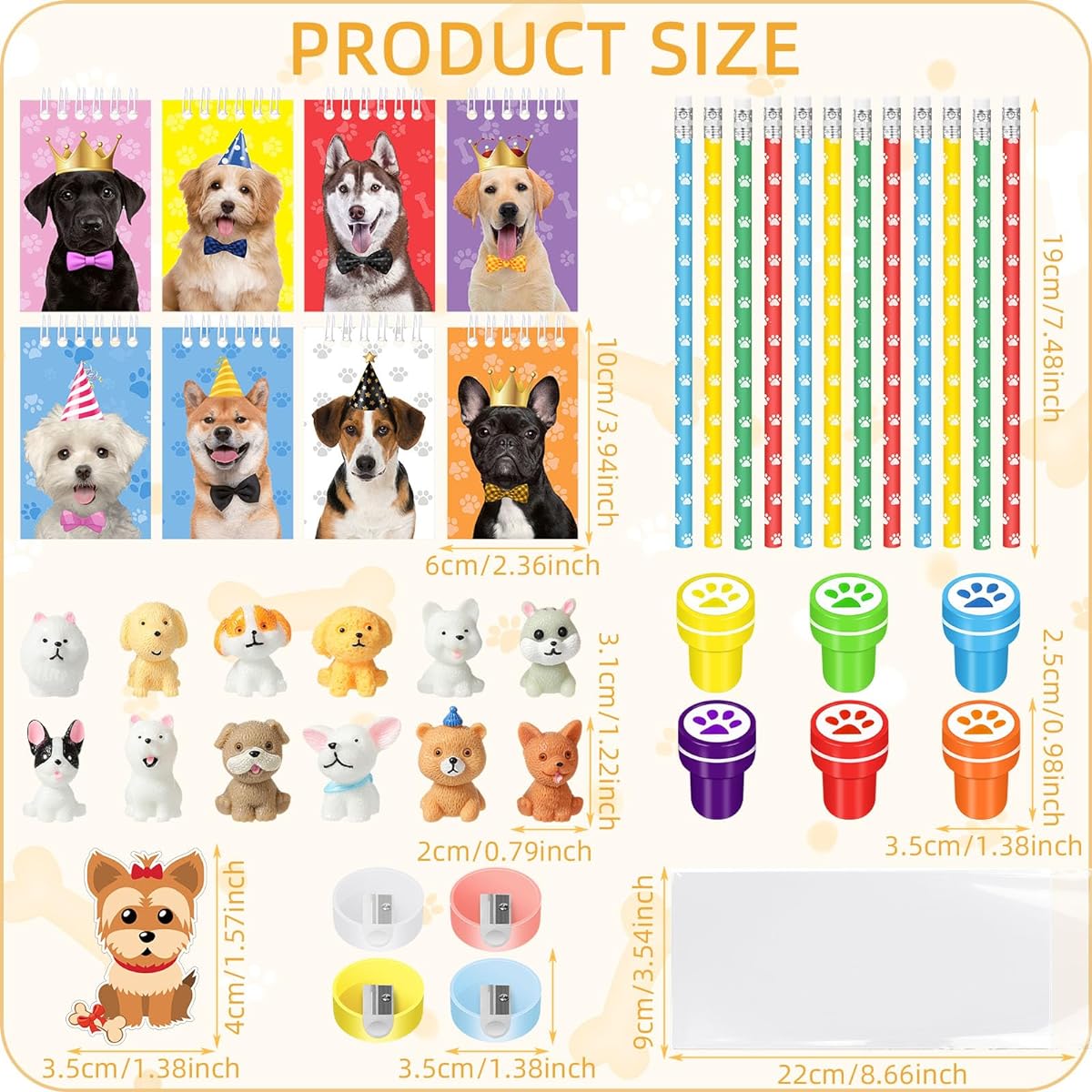 Fainne 122pcs Dog Party Favors Puppy Dog Party Supplies Dog Paw Prints Mini Notebook Pencil Stickers Pencil Sharpener Stamps Mini Puppy Toys Goodie Bags Kids Puppy Birthday Party Classroom Rewards