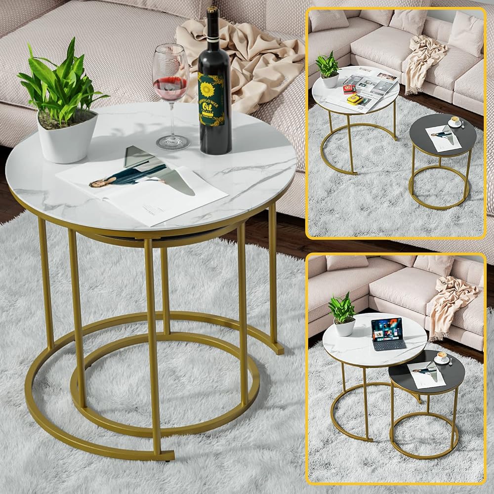 MONCOT Table, Side Table, Low Table, Center Table, Glass Table, Nesting Table, Round Coffee Table, Set of 2, Living Table: Cafe Table, Coffee Table, Chabu Table, Low Table + Stylish, Sofa Table,