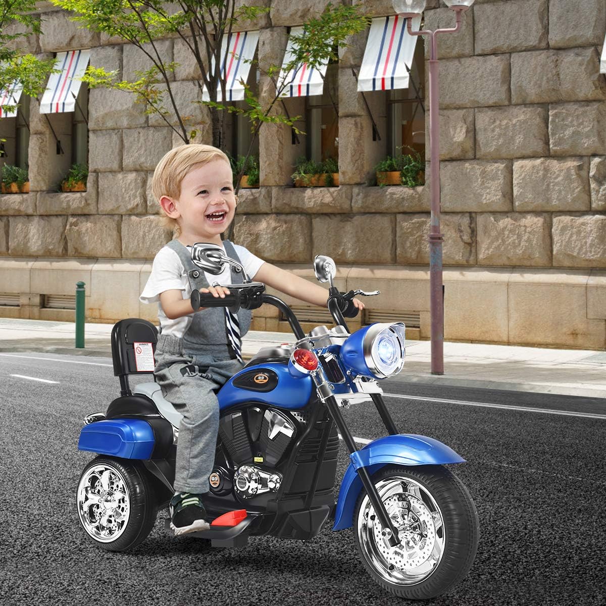 Costzon Kids Chopper Bike 6V Battery Powered Motorcycle Trike with Horn, Headlight, Forward/Reverse Switch, ASTM Certified 3 Wheeler Toy for Boys Girls Gift (Blue)