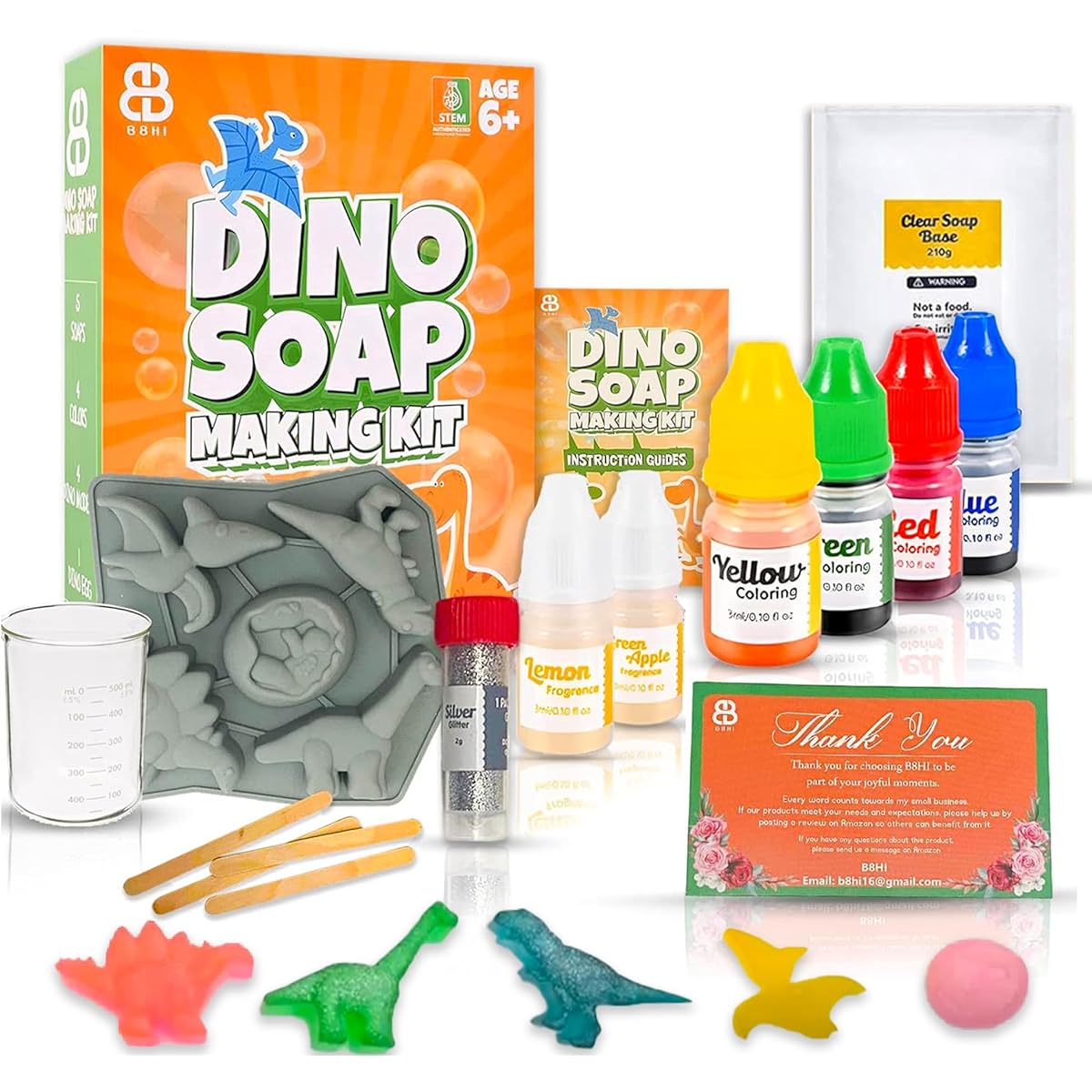 Soap Making Kit for Kids - Dinosaur DIY Soap Making Kit for Ages 6+ - Melt and Pour Soap Kit - STEM Activity Craft with Reusable Molds
