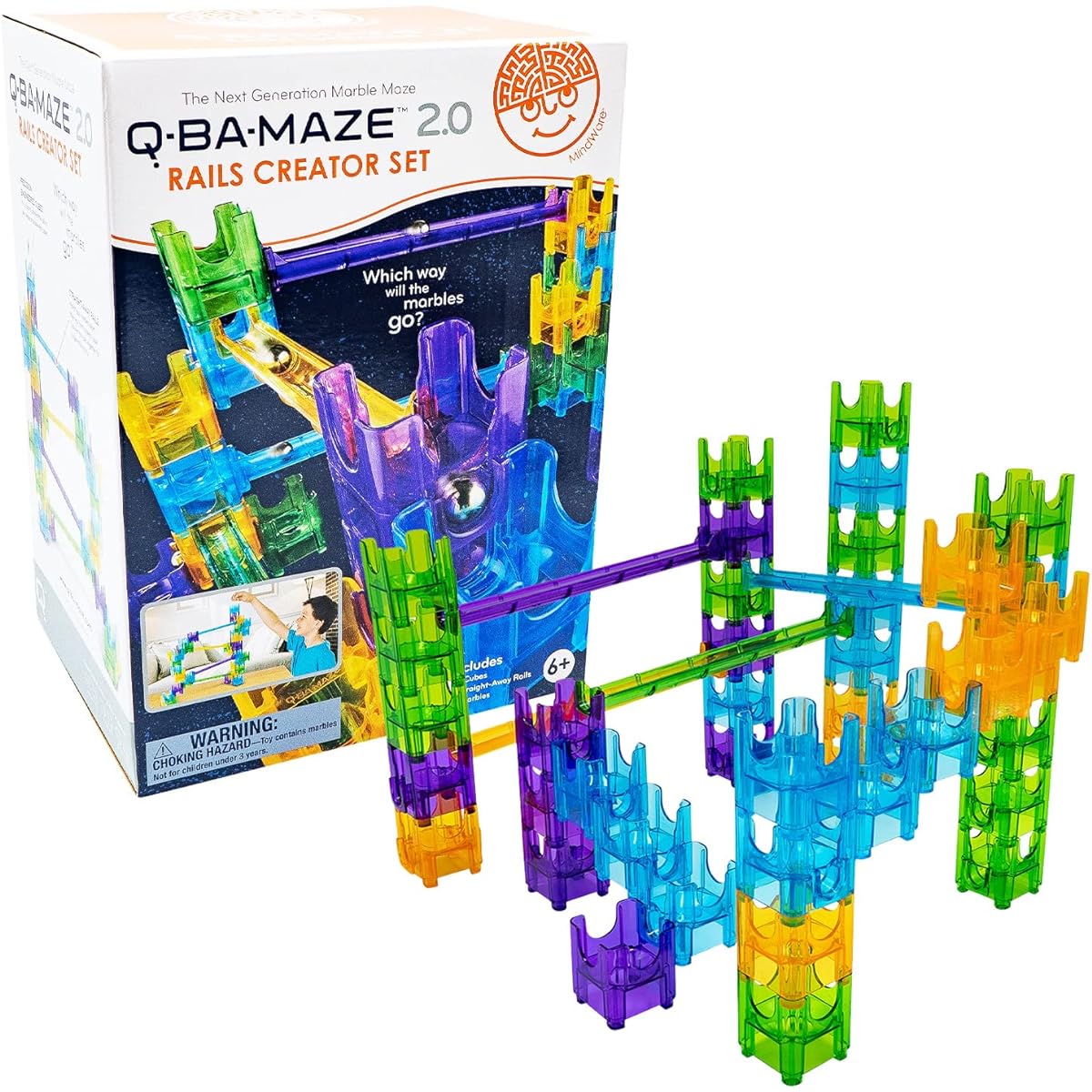 MindWare Q-BA-Maze Rail Creator Set Next Generation Marble Maze Kids Toy - STEM Marble Run - Recommended Ages 6+ - Educational Gift for Boys and Girls