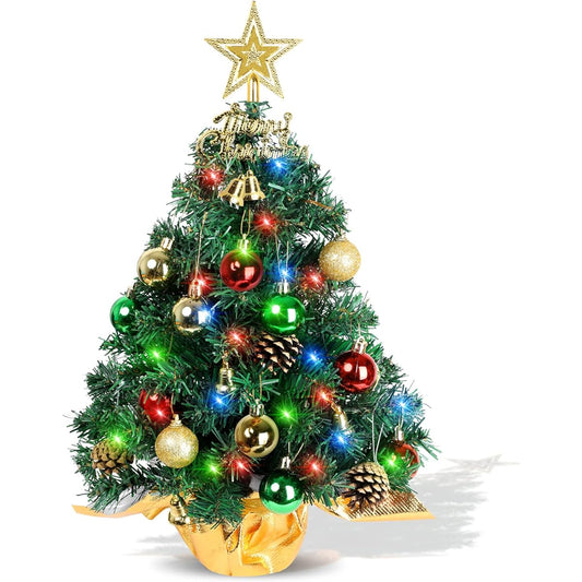 Tabletop Christmas Tree 22 Inch Mini Artificial Christmas Tree with 30 LED String Lights Star Tree Topper Tabletop Small Christmas Tree Holiday Indoor DIY Christmas Decorations