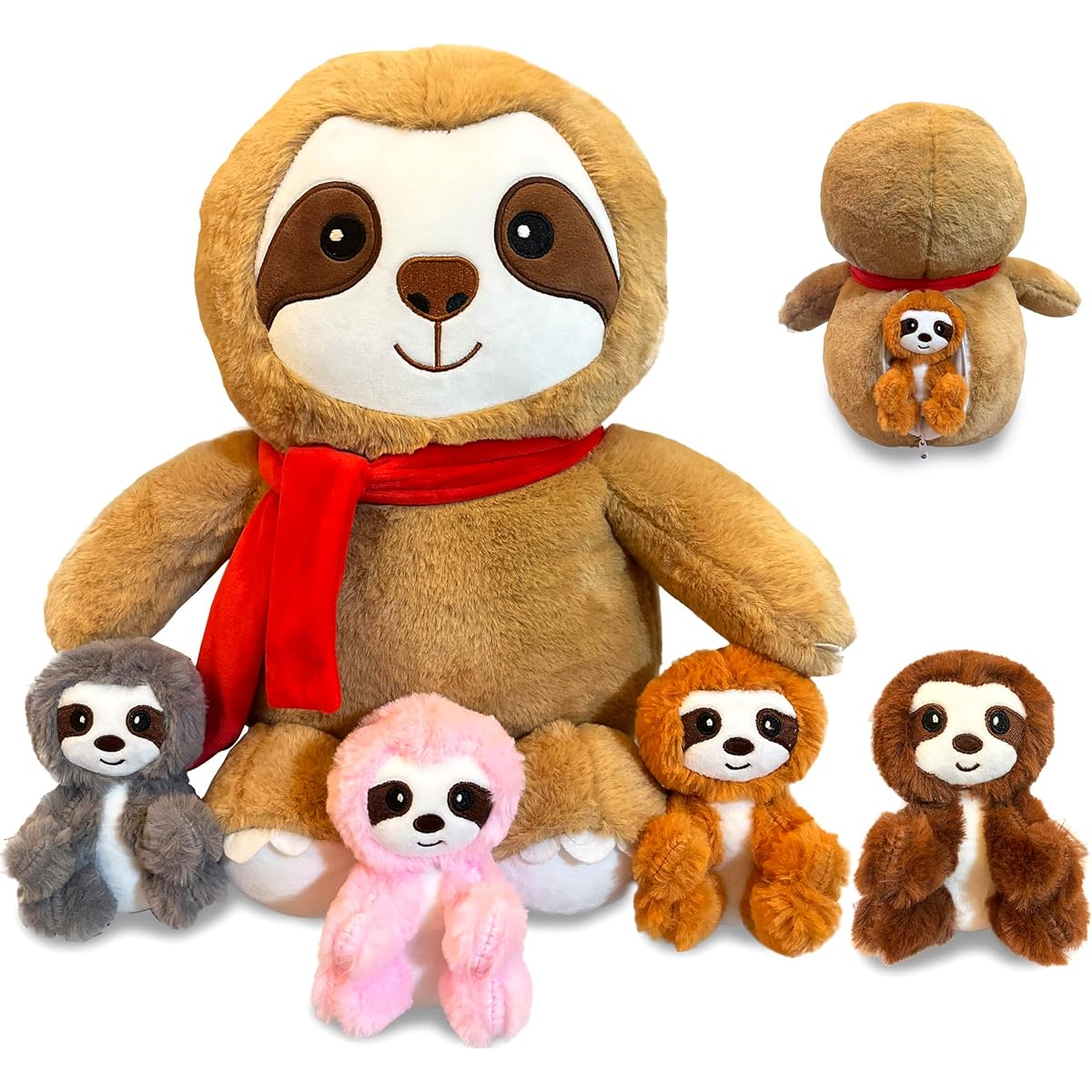 noeofiifo 5 Piece Sloth Plush Toy 1 Mama Sloth Stuffed Toy with 4 Cute Stuffed Animals