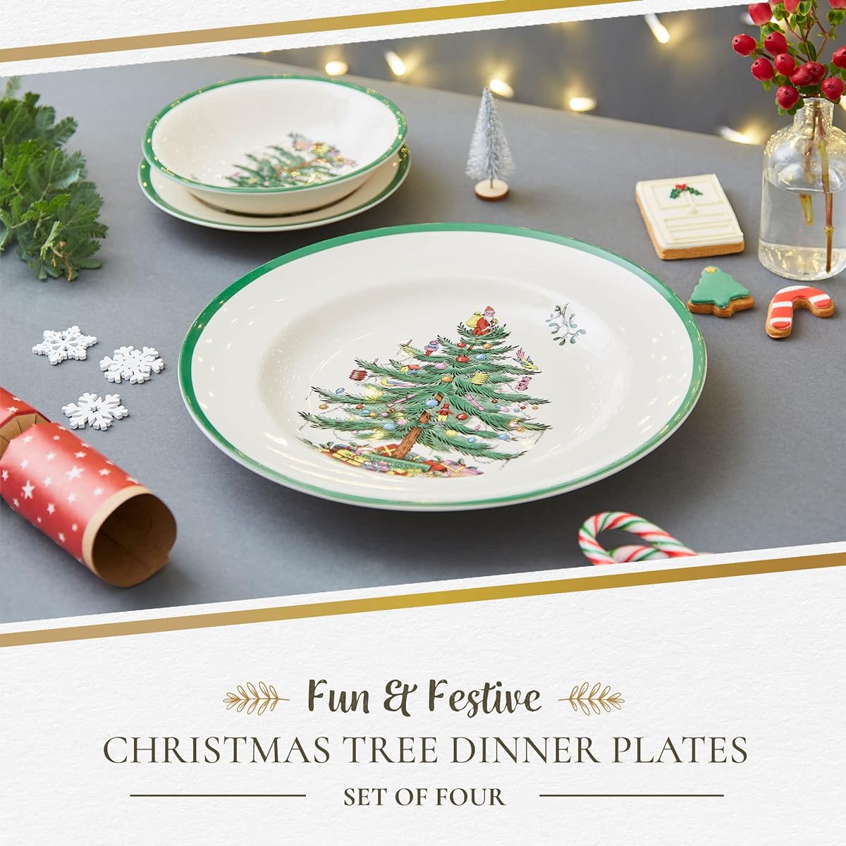 Spode Christmas Tree 10-1/2-Inch Dinner Plates, Set of 4 by Royal Worcester