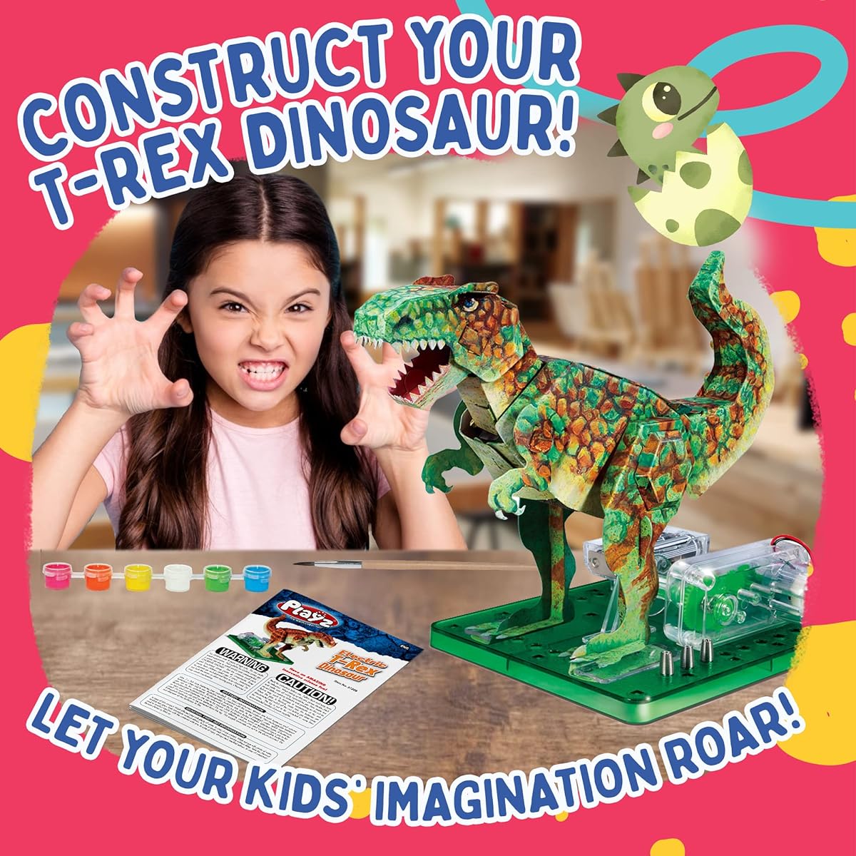 Playz Electric Dinosaur Building Painting Arts & Crafts Kit for Kids