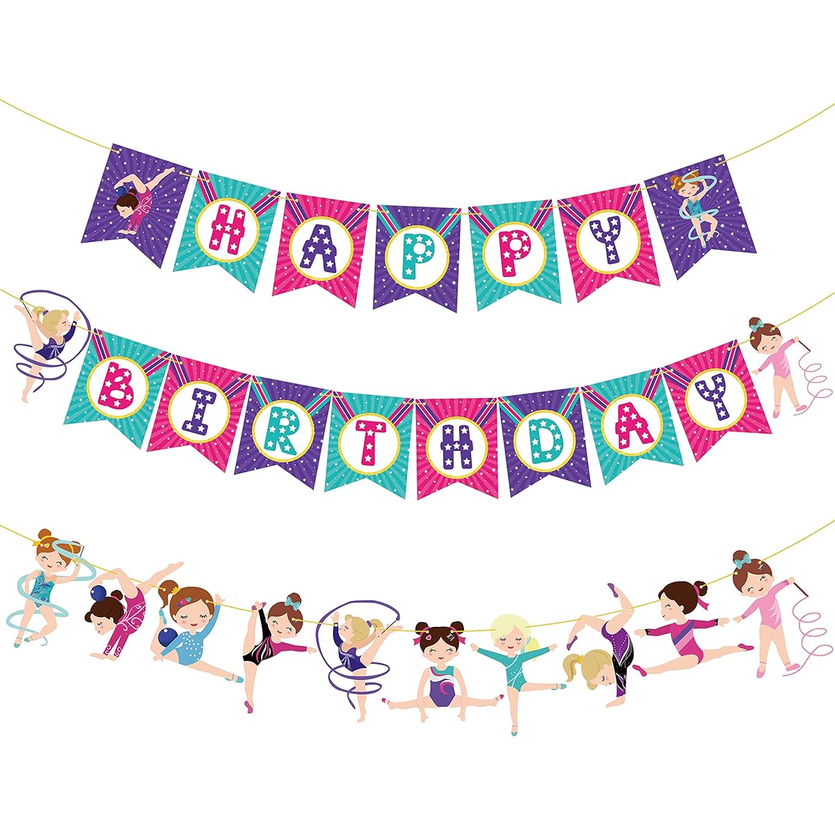 Gymnastics Birthday Party Banner Decorations 3 Pieces Gymnastics Girl Birthday Banner Gymnastics Party Banner Gymnastics Themed Decorations Baby Shower Birthday Party Supplies