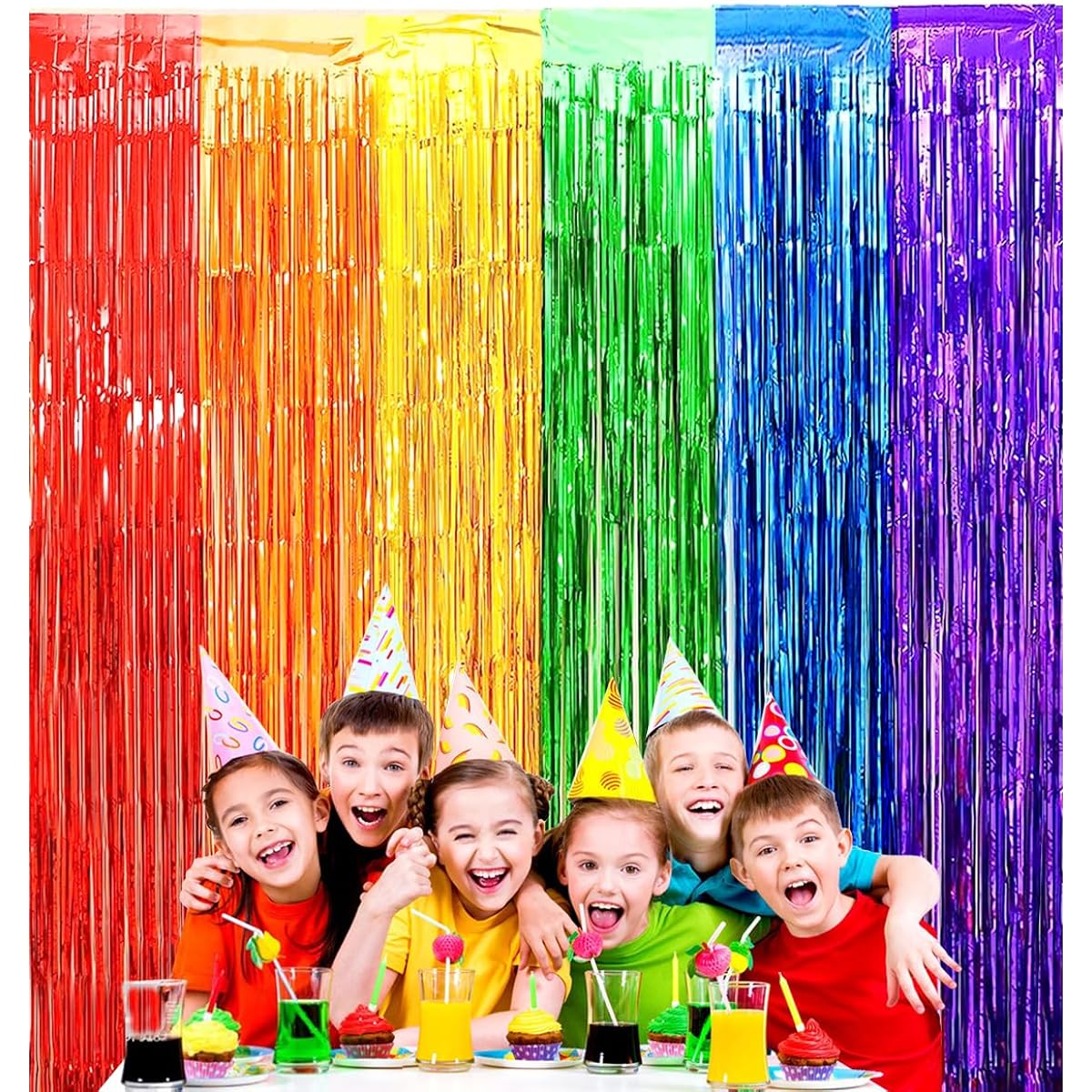 Binpeng Rainbow Foil Fringe Curtain Backdrop (Rainbow (9.84 W x 6.5 L FT))