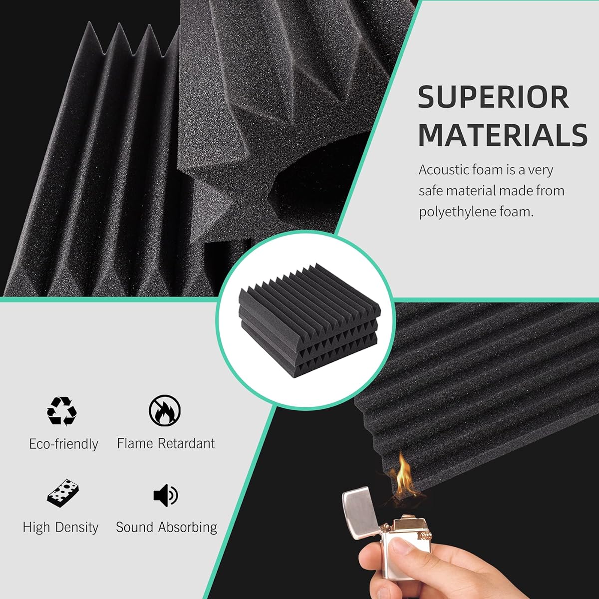 Soundproofing Foam Panels - Pack of 24 Flame Retardant Soundproofing Foam Panels for Walls and Ceilings Reverb Reduction Echo 12" x 12" x 2" Sound Insulation Wedge Noise Canceling Foam Tile for Home Office