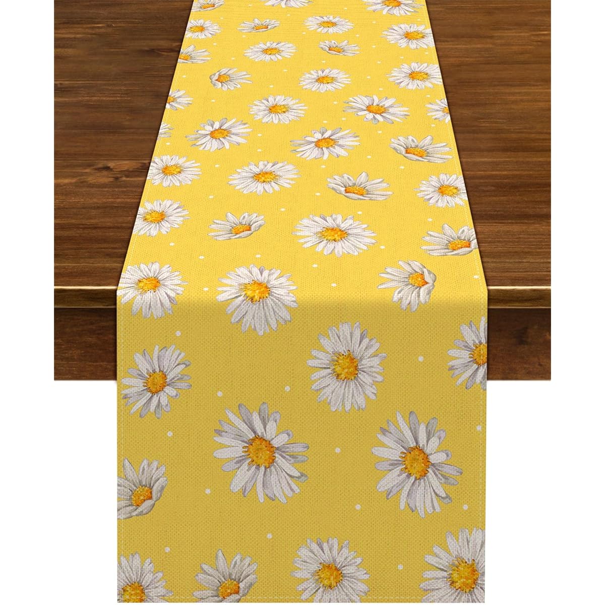 Nepnuser Linen Daisy Table Runner Rustic Summer Floral Spring Easter Seasonal Holiday Party Kitchen Dining Table Indoor Outdoor Decor