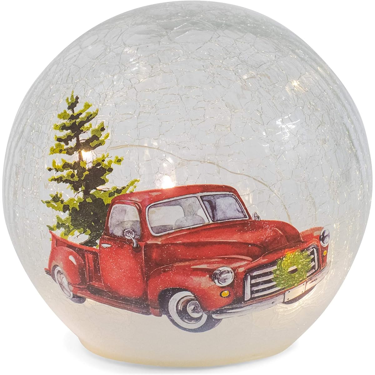 Mark Feldstein & Associates Trucks and Trees Rose Red 6 x 6 Crackle Glass LED Lighted Holiday Globe