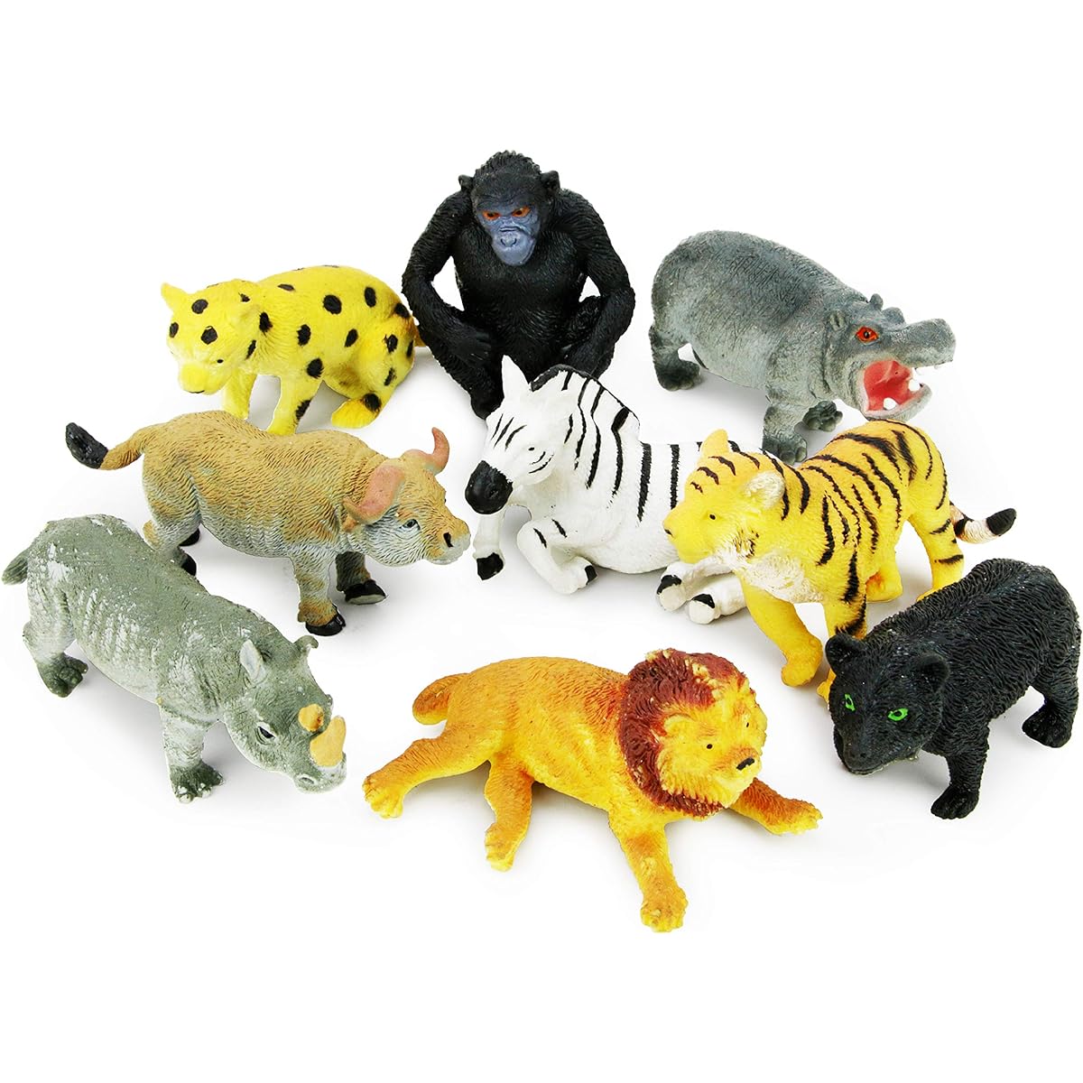 Boley Stretchable Safari Animals - 10 Piece Small Soft Plastic Zoo Toys - Wild Animal Figures for Ages 3+