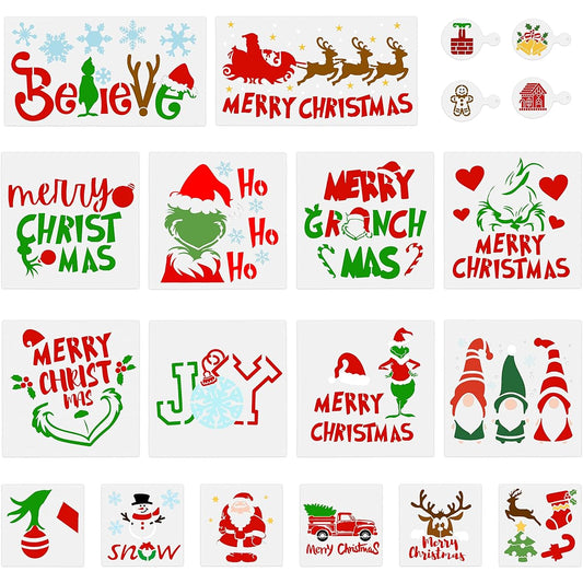 C1krint 20pcs Large Christmas Stencils, Reusable Wood Painting Stencils, Make Your Own Merry Christmas Believe Gnome Snow Wood Signs, Large Holiday Stencils for Wood Signs, Windows, Art DIY Crafts