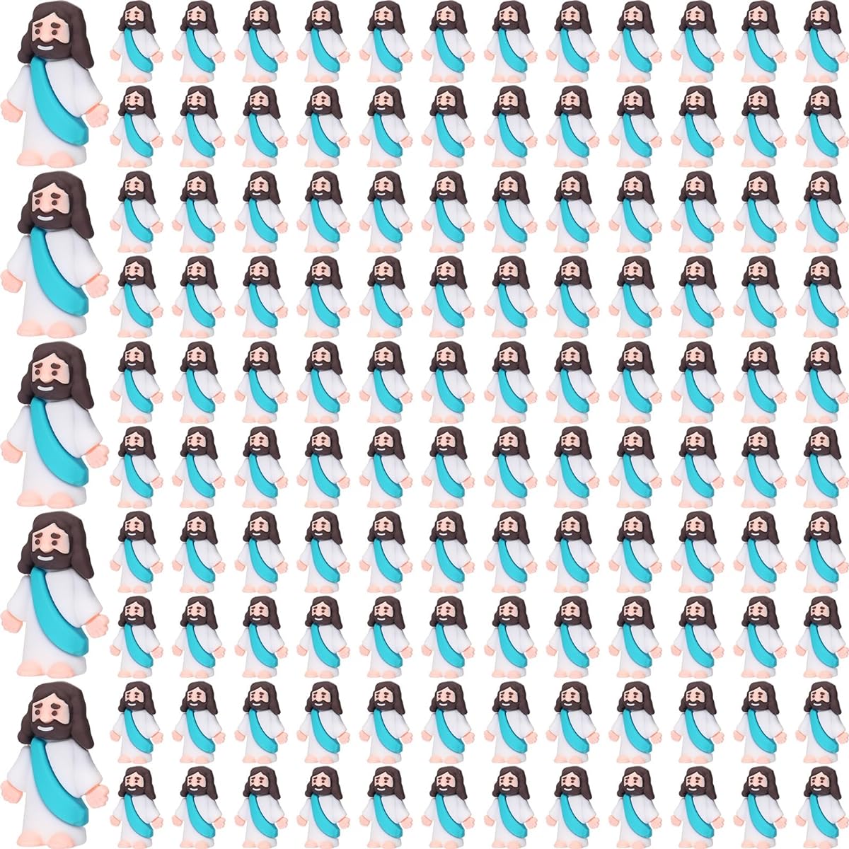 Barydat Mini Jesus Figures 200 Pack Bulk Easter Miniature Jesus Toy Christ Savior Jesus Doll Gift Religious Jesus Figurine for Sunday School Craft Easter Egg Stuff Baptism Gift (Cyan Blue)