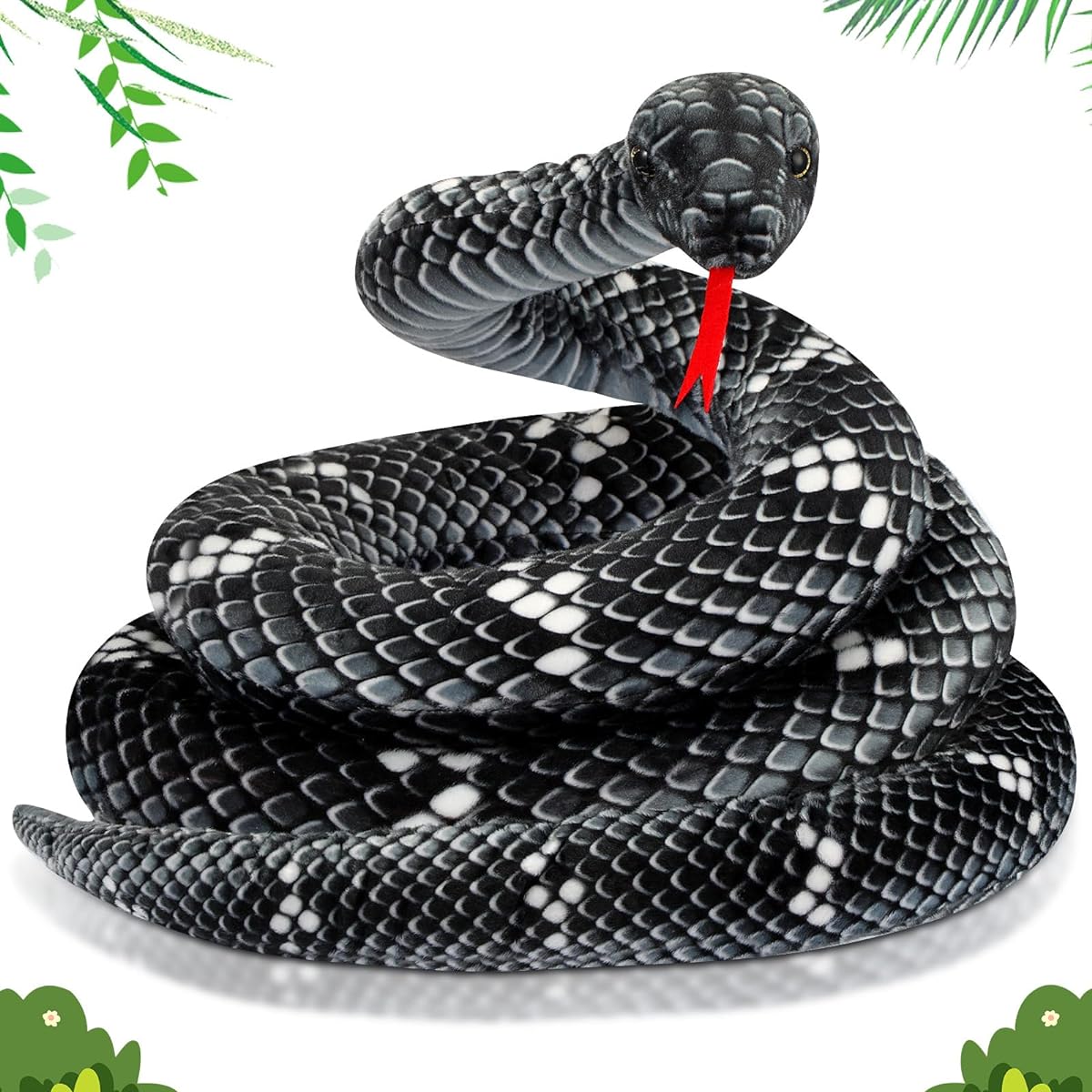 Hiboom Giant Snake Plush Toy Large Stuffed Animal Snake Realistic Snake Stuffed Animal Realistic Stuffed Animal Snake Toy Birthday Party and Prank Prop Gift (Black, 110 Inch)