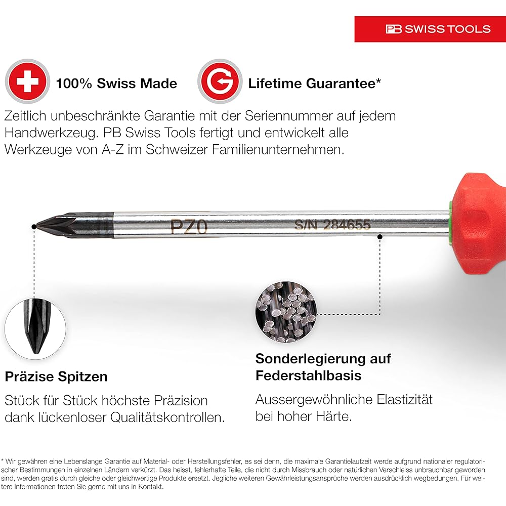 PB SWISS TOOLS 4 Piece Swiss Grip Posidriver Set with Holder in Paper Box 8243.CBB