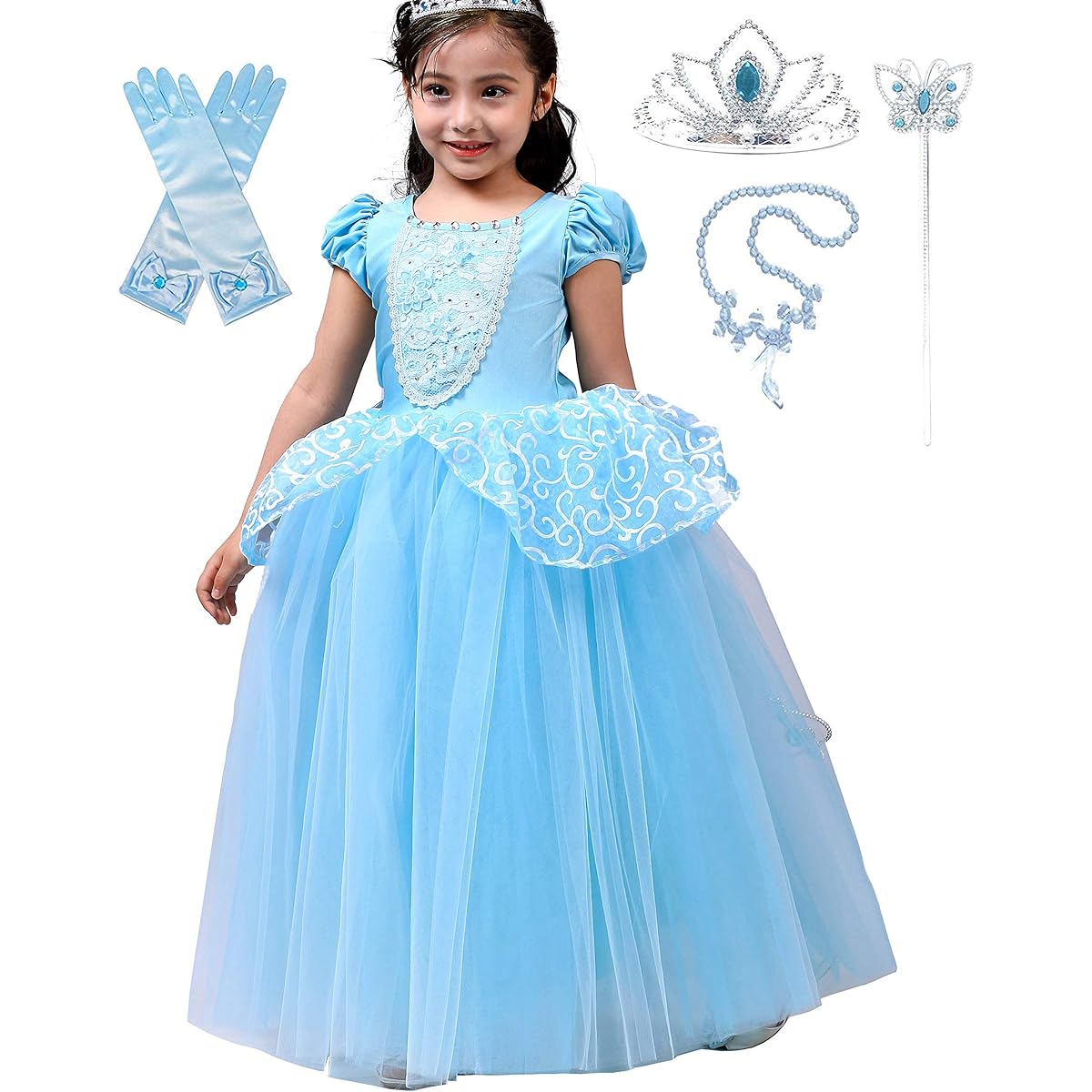 Lito Angels Girls Princess Blue Dress Up Costume Halloween Fancy Party Ball Gown Dress with Accessories