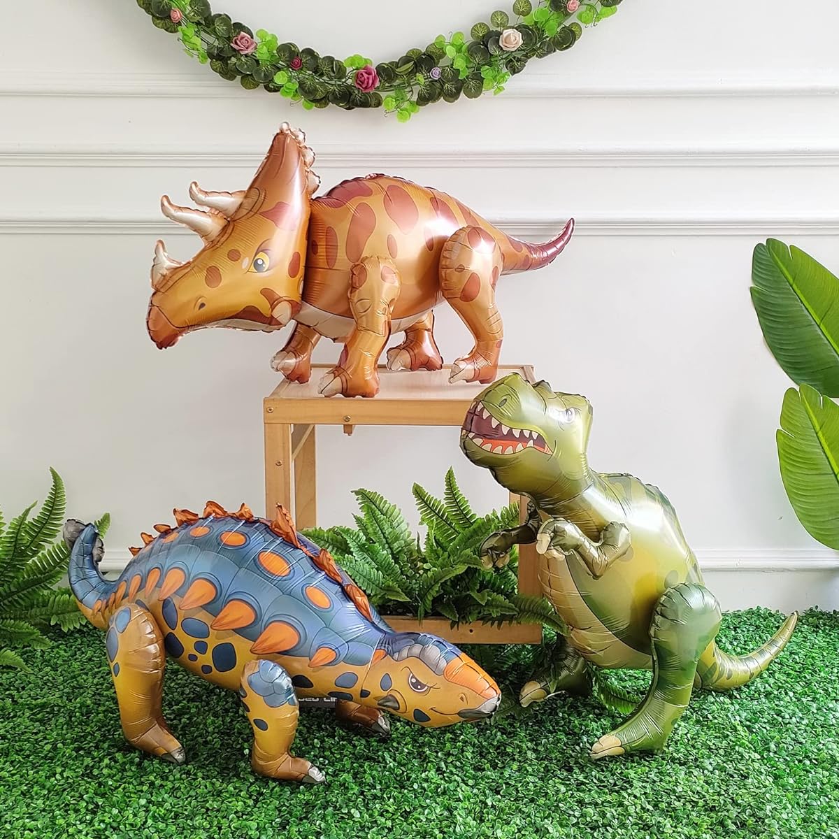 3 Large Freestanding Dinosaurs 38" Tyrannosaurus Ankylosaurus Triceratops Balloons Birthday Party Baby Shower Decoration Kit Party Supplies Decoration Gifts for Kids (Mixed)