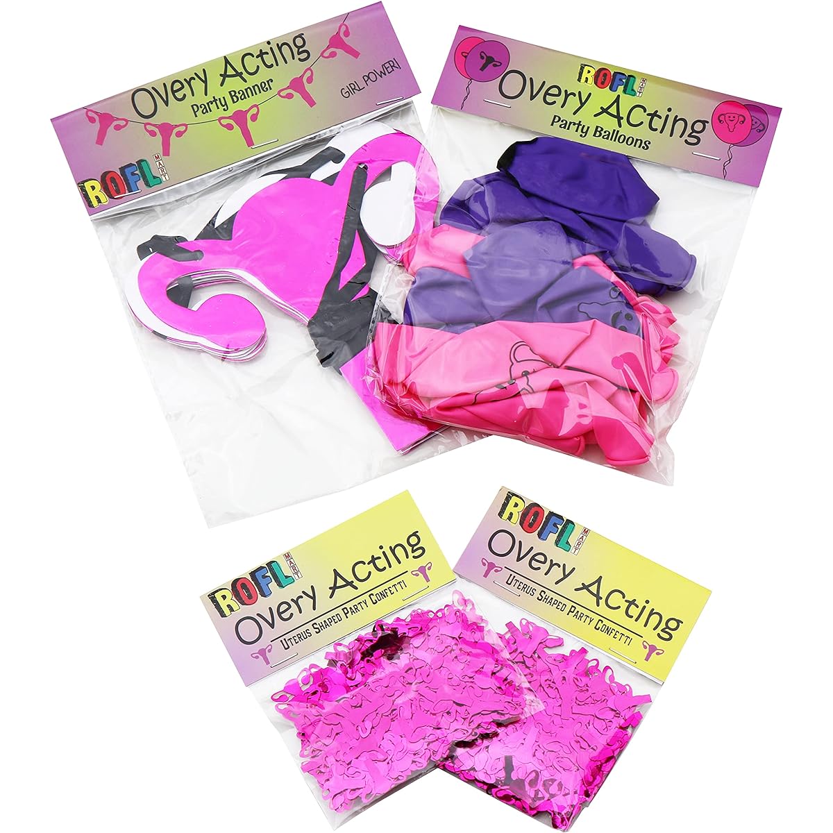 ROFLmart Uterus Party Bundle - Banner, Confetti and Balloon Decorations for Hysterectomy Party