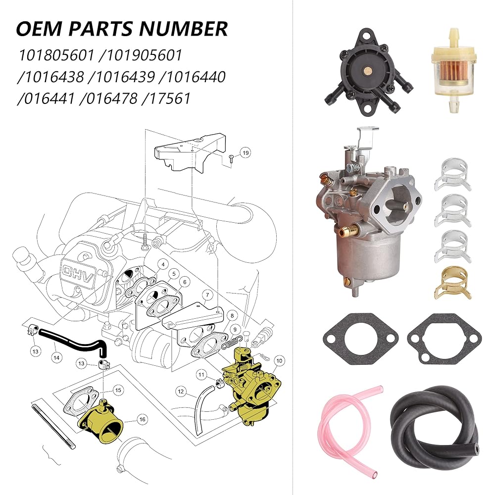 10L0L Golf Cart Carburetor Fuel Pump Kit 1998-UP Club Car DS Precedent Turf Carryall FE290 Kawasaki Engine Carb 101805601 101905601 17561 1016438 1016438 1016439 1016440 1016440 1016 441 1 016478