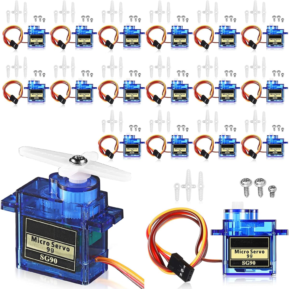 Hanaive 16pcs SG90 9g Micro Servo Motor Mini Servo Motor RC Servo Kit for Robot Helicopter Airplane Car Boat Control