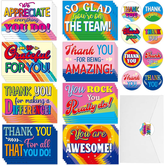 32 Sets Employee Appreciation Cards with Envelopes Motivational Staff Appreciation Cards Bulk Work Commemorative Cards You Are Awesome Cards Colorful Positive Appreciation Gifts Colorful Team Gifts Coworkers Gifts for Employees
