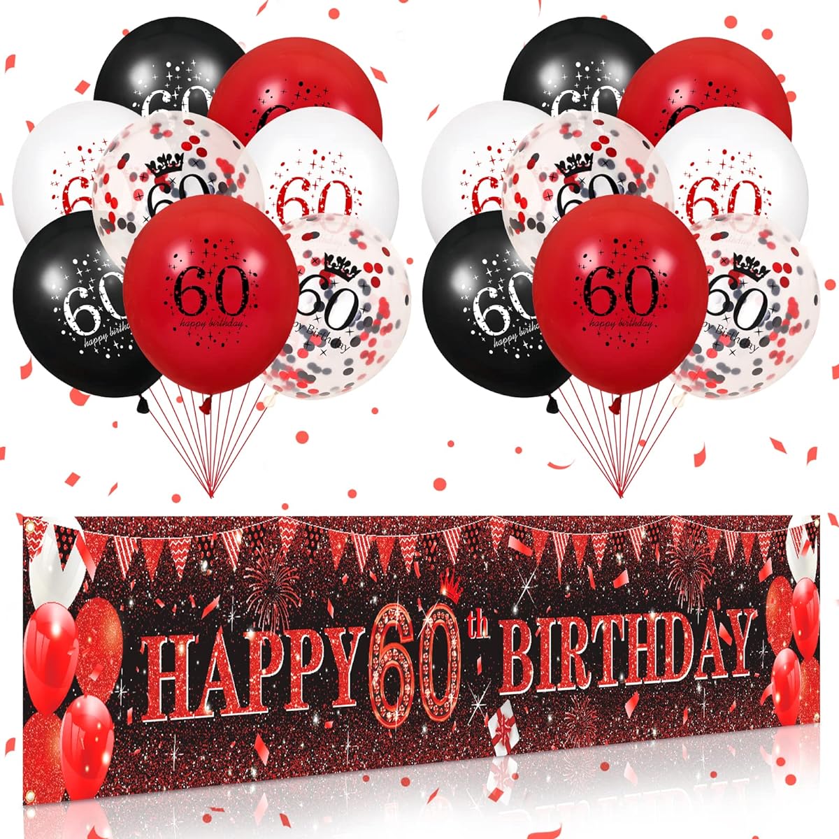Red 16th Birthday Decorations for Boys and Girls Red Black Glitter 16th Birthday Banner Yard Sign 16 Red Black 16th Birthday Latex Balloons 16th Birthday Anniversary Party Supplies (Red 60 Years Old)