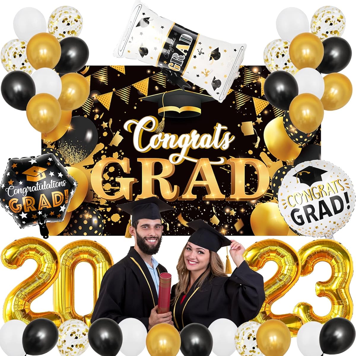 Graduation Party Decorations 2023 Set, Graduation Decorations 2023, Graduation Celebration Banner, Graduation Balloons, Graduation Party Supplies, Graduation Backdrop Black & Gold, Graduation Decorations 2023