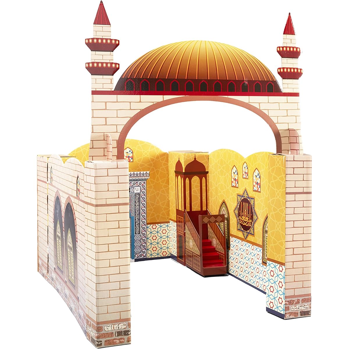 My Portable Cardboard Playhouse Maskid for Muslim Kids Educational Interactive Toy Prayer Quran Book Prayer Muslim Prayer Mat/Rug/Carpet for Teaching Salah Best Islamic Gifts for Kids