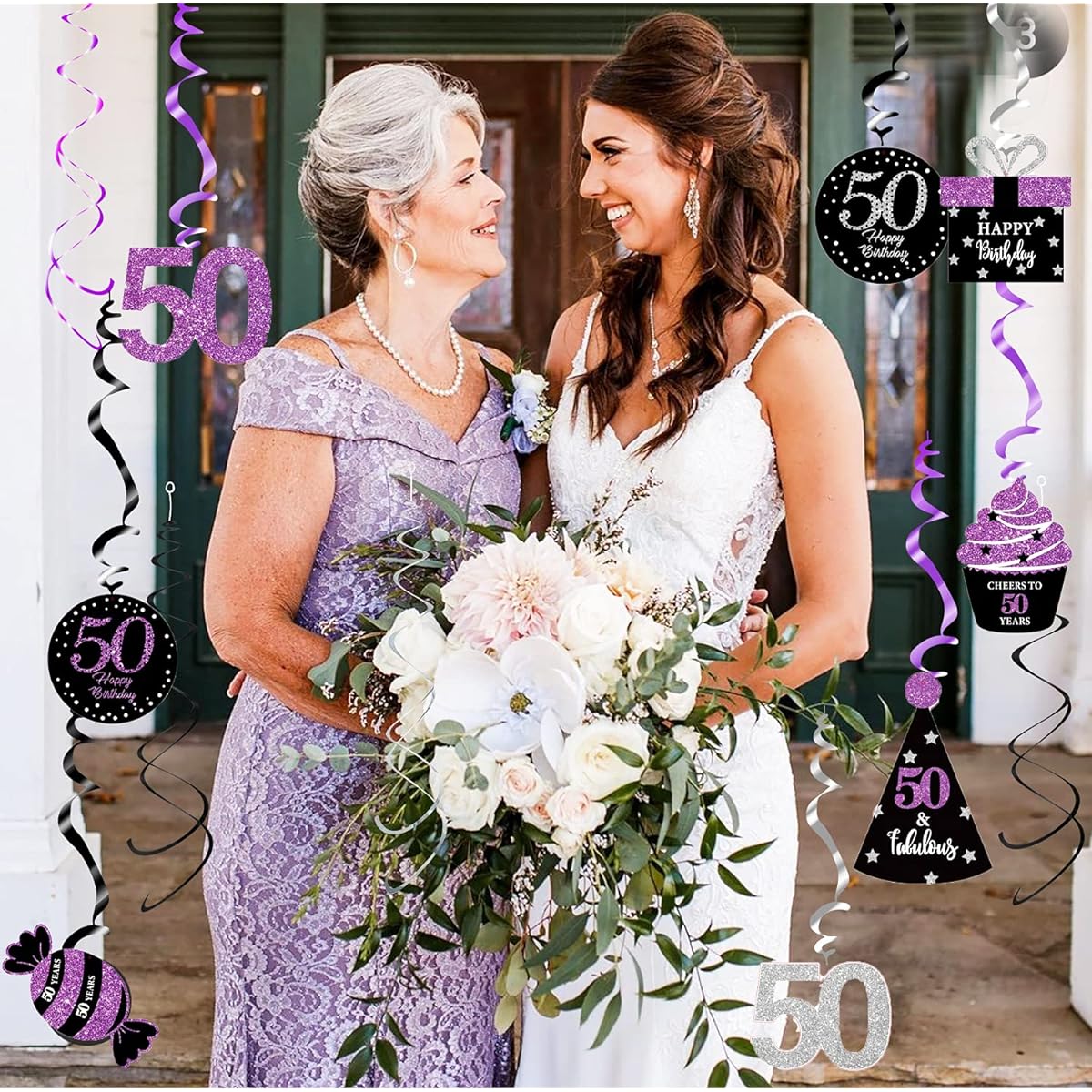 50th Birthday Decorations for Women Purple Silver/50th Birthday Party Decorations for Women Purple Silver Black Foil Hanging Swirls with Balloon Banner for Women 50th Birthday Party Supplies