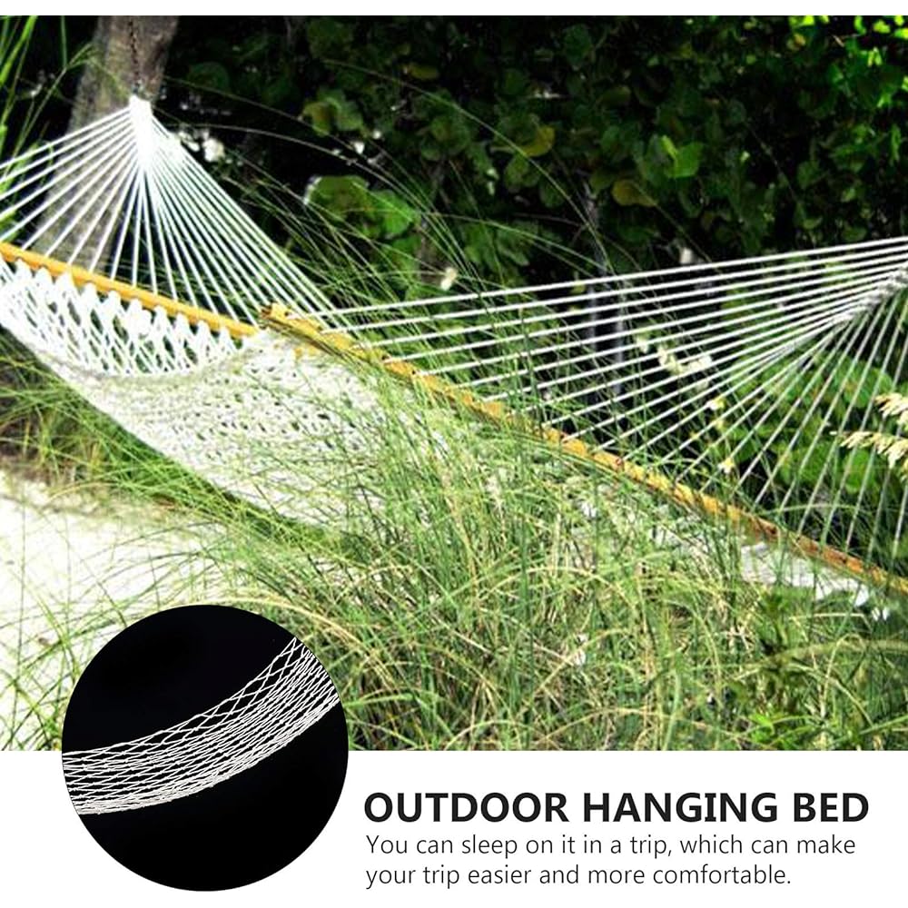 Hammock Indoor Hanging Net Fall Prevention Specification Outdoor Camping Lightweight Load Capacity Comes with Wooden Frame Soft Cotton Fabric Material (Beige)